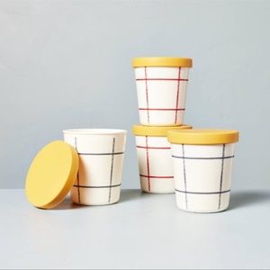 4pk Grid Lines Ice Cream Pint Set Cream/Blue/ Red/Gold